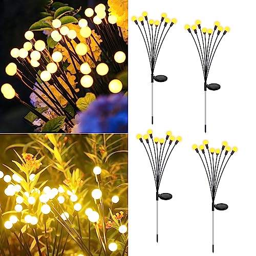 Solar Garden Lights Outdoor Lighting:4 Pack Upgraded 8 LED Solar Powered Firefly Lights,Outdoor Waterproof Vibrant Garden Lights for Patio Pathway Christmas Landscape Decoration,Warm White (Black)