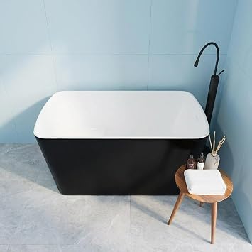 49 Inch Freestanding Bathtub, Acrylic Sit-In Soaking Tub with Chrome Drain & Overflow, Glossy White Modern Design, Compact Space-Saving Bath for Bathrooms