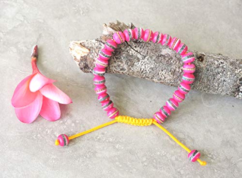 Hands Of Tibet Tibetan Prayer Mala Embedded Medicine Bracelet Yoga Healing Beads Adjustable Wrist Mala For Meditation Many Color Choices (Fuchsia Pink) Natural Himalaya Yak Bone4