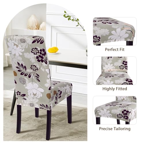 Image of SearchI Dining Room Chair Covers Set of 4, Stretch Printed Floral Parsons Chair Slipcovers Removable Washable Kitchen Chair Protector Cover for Dining Room, Hotel, Ceremony (Flower Pattern8)