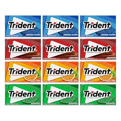 Trident Gum Variety Pack Pack of 12 Refreshing Sugar-Free Flavors Trident Original Gum, Trident Tropical Twist Gum, Trident Spearmint Gum, and Trident Cinnamon Gum