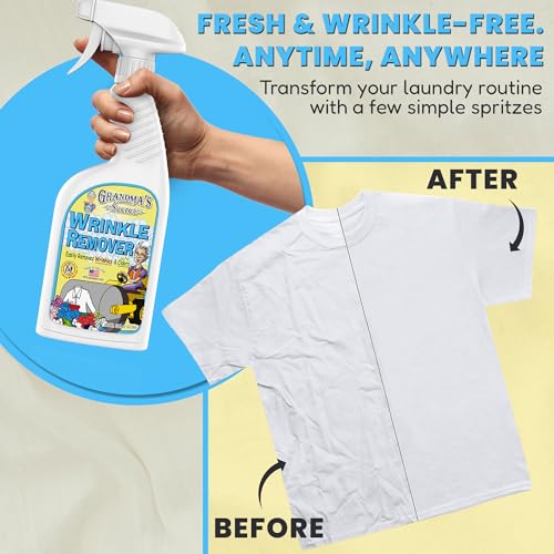 Image of Grandma's Secret Wrinkle Remover - Wrinkle Release Spray, Odor Eliminator, and Fabric Refresher Spray - Chlorine and Bleach Free - 16 oz & 3 oz Travel Size Combo