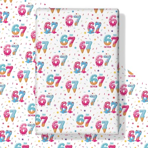 Pineraap 6 7 Ice Cream Wrapping Paper 28 X 40 Inches Per Sheet 4 Jumbo Sheets Ice Cream 6 7 Meme Gift Wrap for Sweet Lovers Meme Fans Birthday Party Summer Holiday Baby Shower