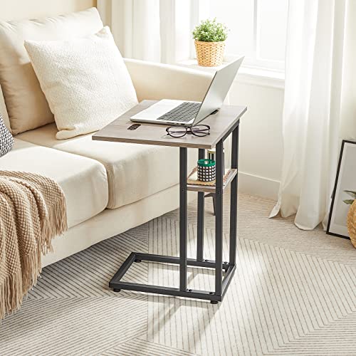 Miniatura 4 de Hoobro Mesa Auxiliar Plegable En Forma De C, Mesa De Café De Estilo Industrial Con Estante De Almacenamiento Para Salón, Dormitorio, Gris Y Negro Ebg29sf01