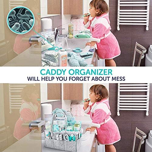 Newthinking Baby Nappy Caddy Organiser, Portable Diaper Caddy Organiser with Detachable Dividers & Extra Storage, Newborn Essentials, 3mm Thick, Grey