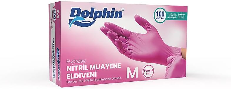 Dolphin Pembe Nitril Eldiven Pudrasız (M) 100'lü Paket