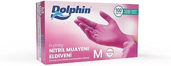 Dolphin Pembe Nitril Eldiven Pudrasız (M) 100'lü Paket