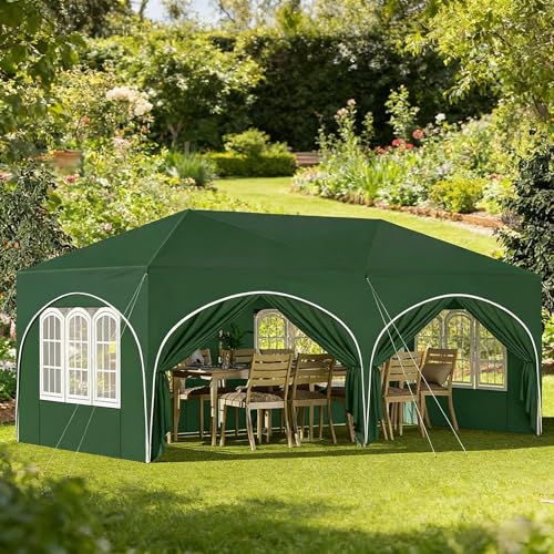 Cenador de 3 x 6 m, resistente al agua, estable, resistente al invierno, con 6 paredes laterales, altura ajustable, protección UV 50+, para jardín, terraza, camping y boda