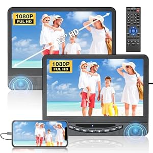 FELEMAN 12″ Portable DVD Player for Car with 1080P HDMI Input, Car DVD Player Dual Screen with Full HD Digital Signal Transmission 5-Hour Battery, Support USB, Last Memory(1 Player+1 Monitor)