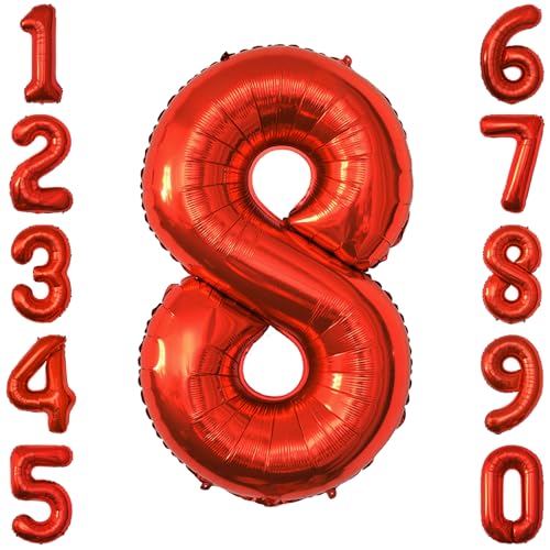Red Number 8 Balloon 40 Inch, Foil Numeral for Infinite Joy