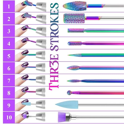 THR3E STROKES 10Pcs Diamond Nail Drill Bits Set, 3/32” Inch Nail Drill Bits for Acrylic Gel Nails, Professional Cuticle Nail Bits Kit, Manicure Pedicure Remover Tools for Nail... - Image 2