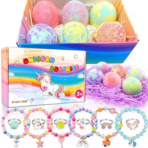 Unicorn Bath Bombs with Surprise Inside for Kids Girls, Bath