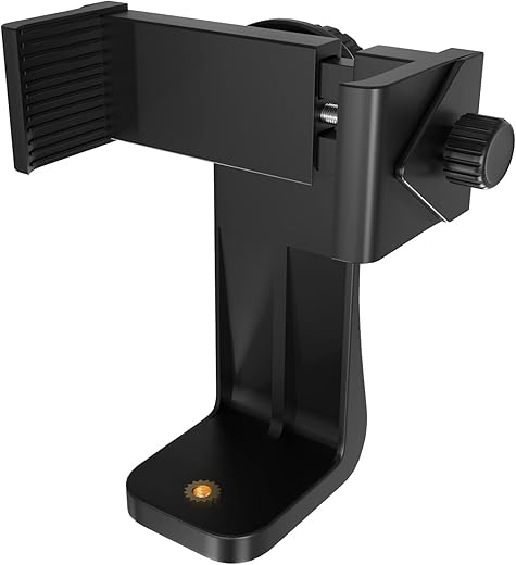 Sounce 360° Degree Cell Phone Holder with Universal 1/4 Screw Adjustable Clamp Phone Tripod Mount Adapter Compatible with Smartphones & All Types of Tripods Monopods Selfie Sticks (Black)