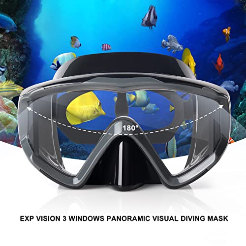 Image of Adult Pano 3 Scuba Diving Mask, Tempered Glass Snorkel Mask Anti-Fog Swim Mask No Leakage Swim Goggles with Nose Cover Snorkeling Gear for Snorkeling, Freediving, Swimming