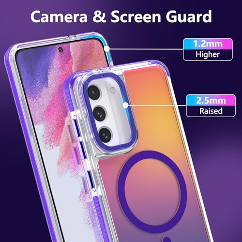 Image of Magnetic Case for Samsung Galaxy S21 FE 5G [Compatible with Magsafe] [Cute Fashion Fluorescent Design] [1 Screen Protector] Slim Translucent Matte Case for Galaxy S21 FE 5G 6.4 inch, Purple