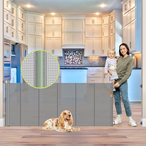 80 Inch Retractable Dog Gate with Reinforcement Bar Extra Wide Retractable Baby Gates Extra Long Baby Gates for Large Openings Extra Large Outdoor Retractable Gate for Dogs Mesh Pet Gate for Dogs