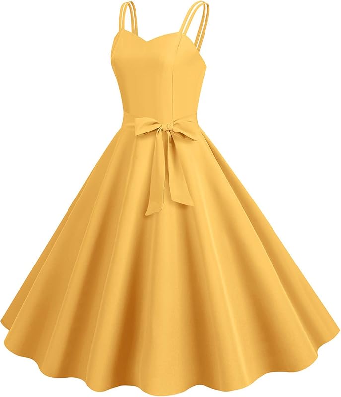 Robe Vintage Femme Taille Haute- Robe Cocktail Sans Manches-Robe De Soirée Chic Et Elegant Couleur Unie Swing A-Ligne Robes Retro Cérémonie Party Fête D'Anniversaire Bal Classique Dress