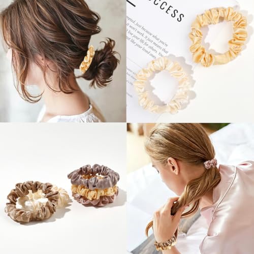 Image of Silk Hair Ties Satin Scrunchies - Small Mini Scrunchy for Women Thick Hair Accessories Cute Soft No Slip Hair Elastics Ponytail Holder for Curly Hair No Damage Hairties Gift for Girls