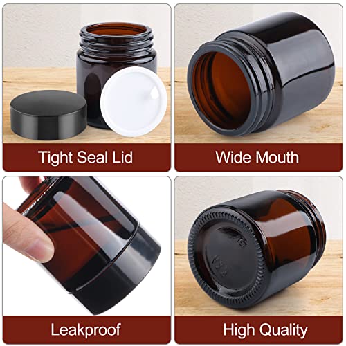 4 Pack 120ml/4oz Amber Glass Cream Jar Refillable Cosmetic Storage Bottle Large Sample Container Pot with Inner Liners&Black Lids for Make Up Scrub Salve Lotion Face Cream Mask3