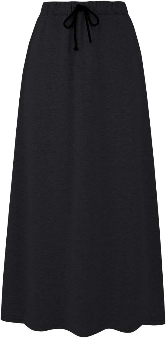 IDEALSANXUN Women's Autumn Winter Fleece Lined Drawstring Elastic Waist A-Line Soft Skirt
