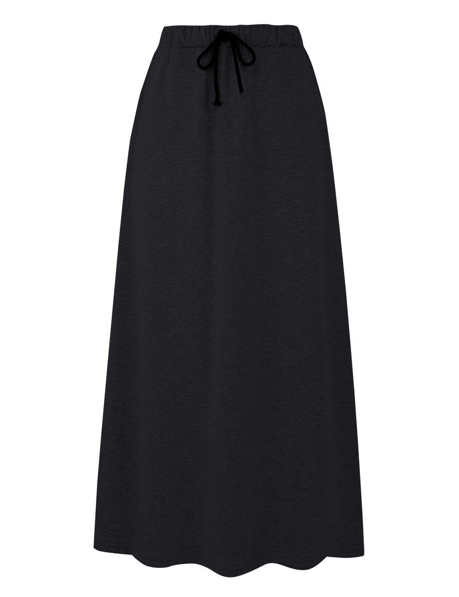 Women's Autumn Winter Fleece Lined Drawstring Elastic Waist A-Line Soft Skirt