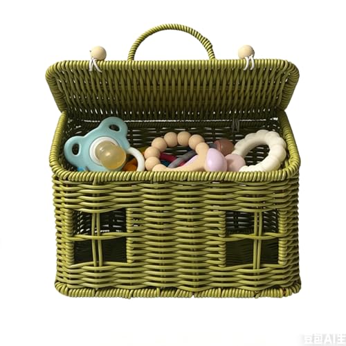 Cesta de Pascua | Casa Pequeña Trenzada Decoración del Hogar Versátil Con Asa Y Tapa | Cesta de picnic trenzada,Para Parejas Familias Pascua Recogiendo Huevos Cocina Salón