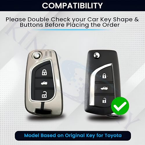 Image of KINGSWAY Toyota Car Key Cover and Keychain Perfect Shape and Compatible with 3 Buttons Smart Key of All Toyota Cars, Remote Key Shell, Key Case, Car Key Chain Cover, 360 Protection, Gunmetal Grey