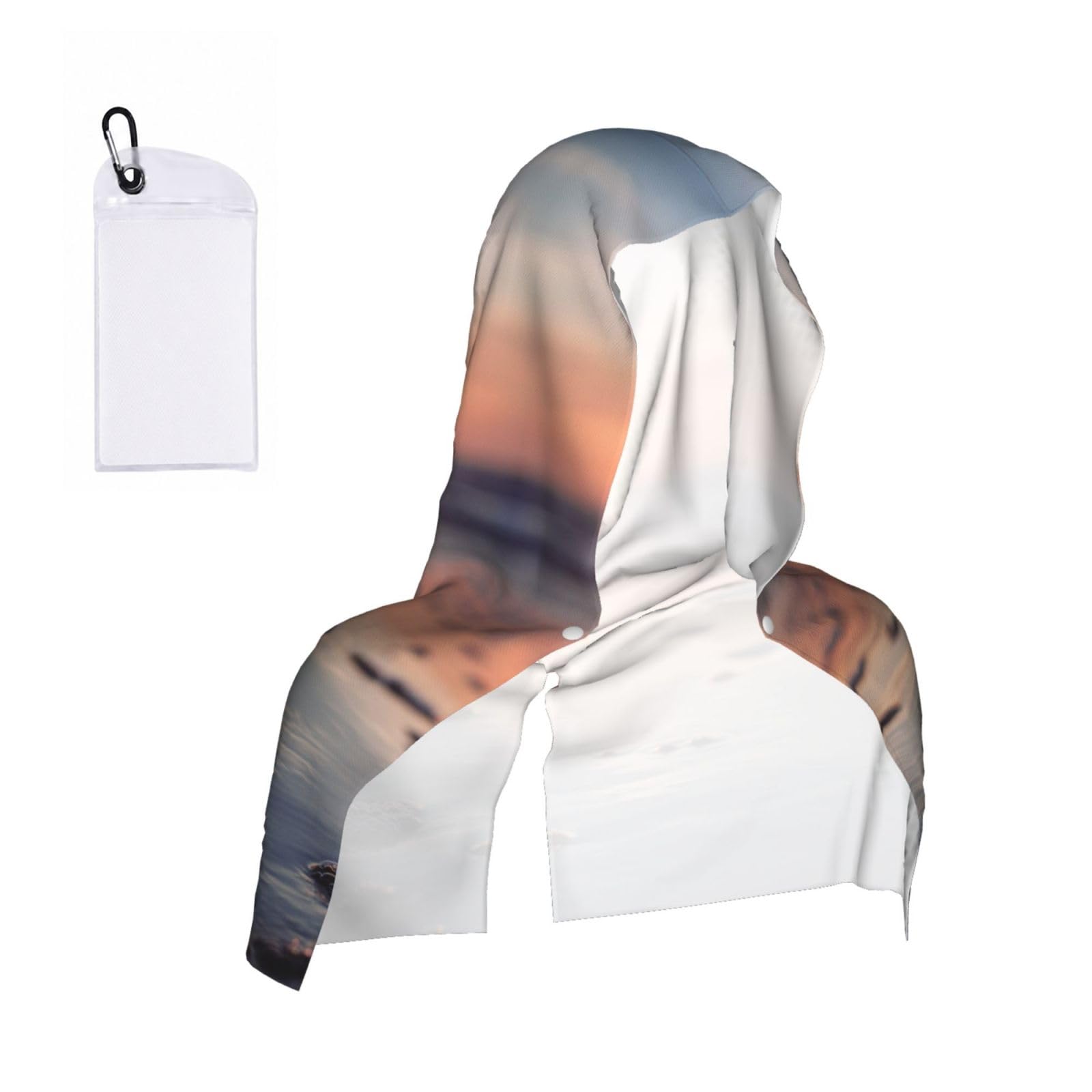 WXWJSHMGC Beach And Sunset Print Cooling Hoodie Towel, Cooling Towels For Neck And Face Sun Protection Instant Cool Hoodie(Sport/Camping/Work Out/Hot Weather)