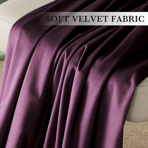 Image of RYB HOME Purple Velvet Blackout Curtains 84 inches for Bedroom Living Room | Thermal Insulated, Privacy, Sunlight UV Heat Blocking, Luxurious Decor, Dining Room Nursery, Rod Pocket, W52 x L84, 2 Panels