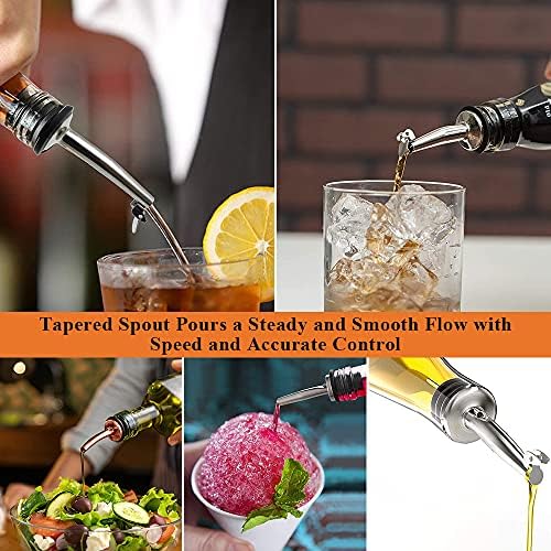 JRing Stainless Steel Tapered Metal Speed Pourer with Hinged Flip Top Cap for Wine Liquor Olive Oil Coffee Syrup Vinegar Bottles, 4 Pack