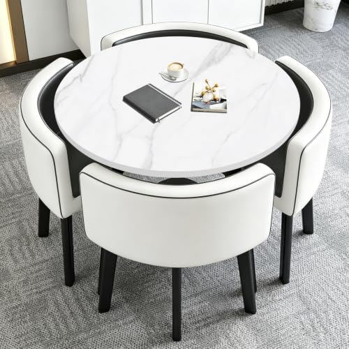 Image of Round Dining Table and Chairs Set for 4-5 Piece Kitchen Dining Set