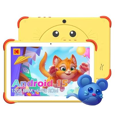 KODAK 10.1 Inch Android 15 Kids Tablet, 12GB RAM+64GB ROM(1TB Expand) Tablet for Kids, 6000mAh Battery, Parental Control, Blue Light Eye Protection, Shockproof Case for Learning