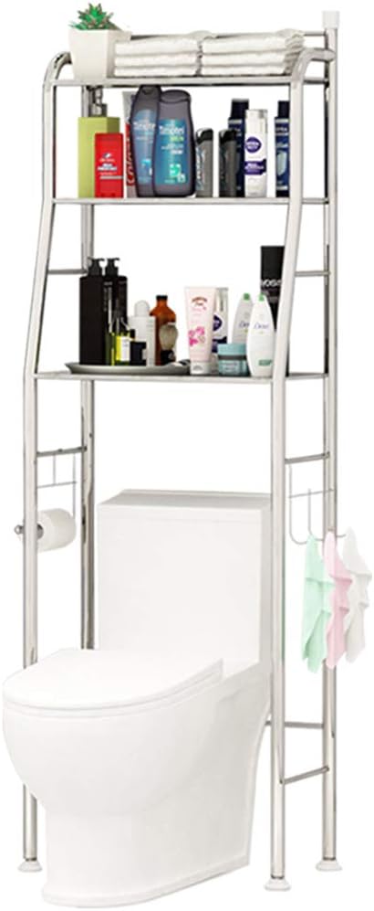 Yaotop Shelf Bathroom Space Saver,3-Tier Toilet Towel Storage Rack Holder Over The Bathroom Toilet Shelf Organizer,18.8" X 18.8" X 65.3",（Stainless steel）