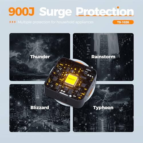 image for Surge Protector Power Strip, TESSAN 5 FT Black Flat Extension Cord wit