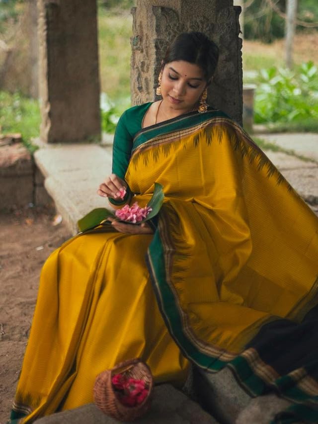 Satrani Women's Art Silk Jacquard Saree With Unstitched Blouse Piece (3382S388N_Mustard2)