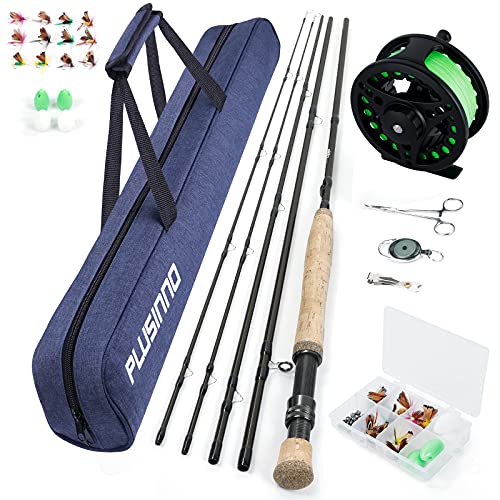 PLUSINNO Fly Fishing Rod and Reel Combo Starter Kit, Including Graphite 5/6 Weight Fly Rod, Fly Reel, Fly Fishing Accessories and Portable Travel Fishing Bag for Starter and Expert Angler