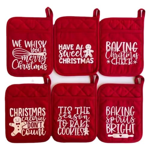 Tyatocepy Juego de 6 piezas de utensilios para hornear de Navidad, adornos de horno de Navidad, guantes de horno impresos, regalo de cocina, duradero, fácil de instalar, fácil de usar