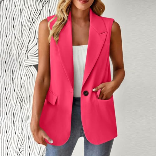 Image of Women's Summer Plus Size Sleeveless Blazer Vest Lightweight Business Jackets Fashion Casual Work Office Tops with Pocket