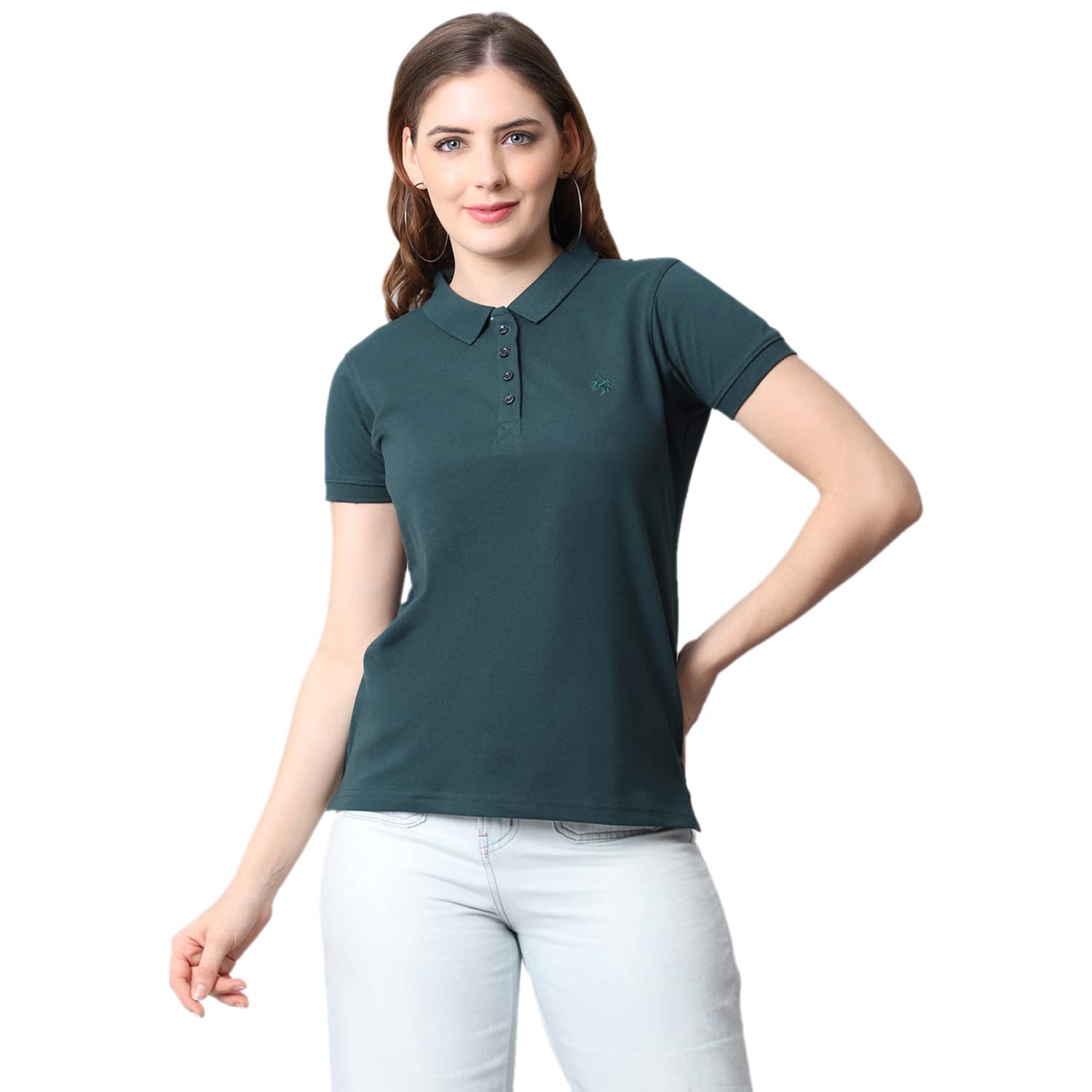 Regular Fit Printed Polo Neck Half Sleeve Casual T-Shirt for Women | Half Sleeves Polo Neck T-Shirts for Women | Women Polo Neck Printed T-Shirt (P_LTSH00005)-image-24