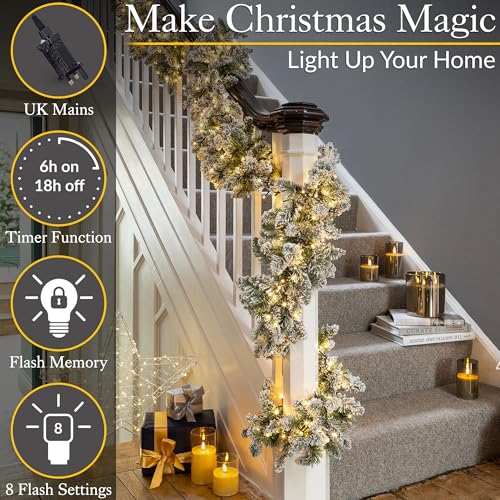 CHRISTOW 7ft Christmas Tree Lights, 1000 Warm White LED Fairy Lights with Timer, 8 Light Modes, Energy Efficient 3mm LEDs, Indoor & Outdoor, Mains Powered, Green Cable (24.97m Lit Length) - Image 3