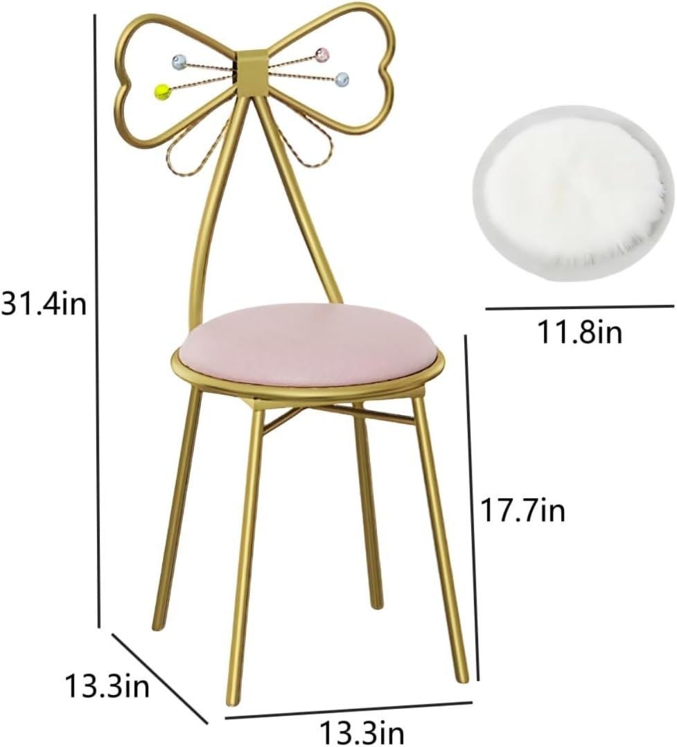 Vanity Chair, Cute Makeup Stool for Women's Dressers, Butterfly Backrest, with Plush Cushion(Pink)