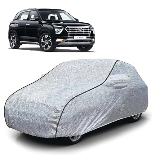 Image of Sulfar 100% Waterproof Car Body Cover Compatible with Mirror for Hyundai Creta (Triple Stitched, Full Bottom Elastic, Magic Silver with Black Piping)