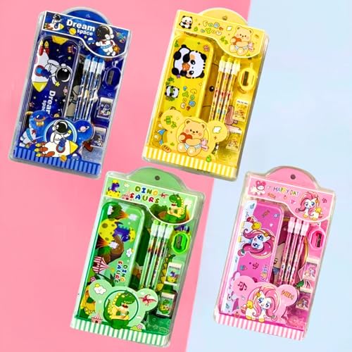 Image of Birthday Popper 4-in-1 Cartoon Themed Stationery Set for Kids - Set of 4 as Birthday Return Gifts, Study, Writing & Drawing - Type-4