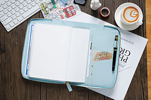 Moterm Zippered Leather Cover For A5-Notebooks - Fits Hobonichi Cousin, Stalogy And Midori Md Planners (Pebbled-Light Blue) #TOP3