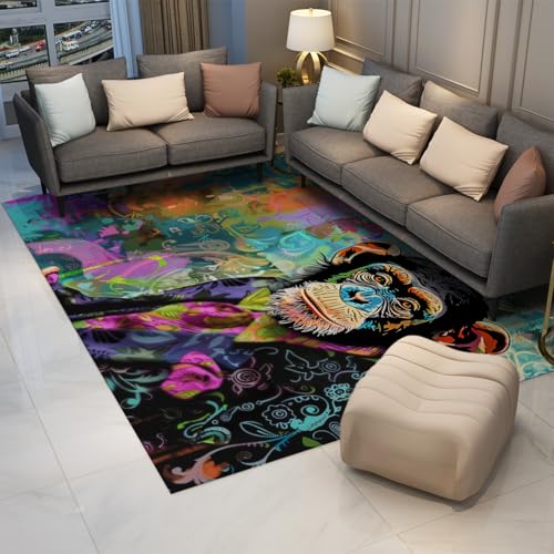 Tapis 60x90cm graffiti moderne gorilla lavable pour un salon dynamique