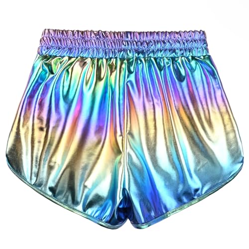 Image of Perfashion Women's Metallic Shiny Shorts Sparkly Hot Yoga Outfit
