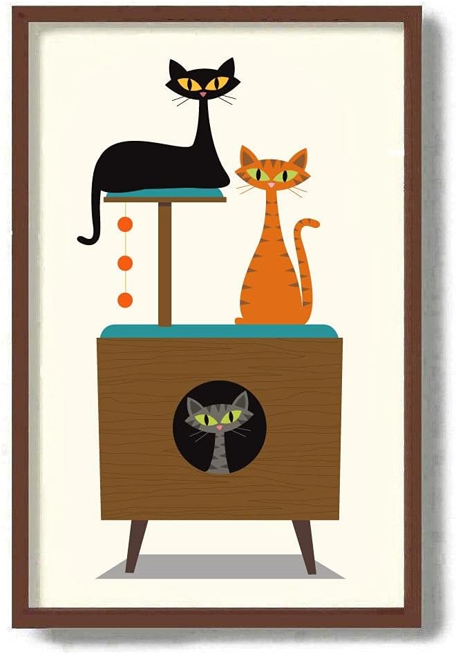Usa Poster Cat Tree Furniture Cat House Wall Art Print Family Of Cats Mid Century Modern Art Lover Black Tabby Orange Unframed 1171 16X24 Inches
