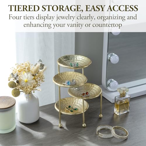 MyGift 4-Tier Hammered Brass Jewelry Dish Organizer Tower #TOP30