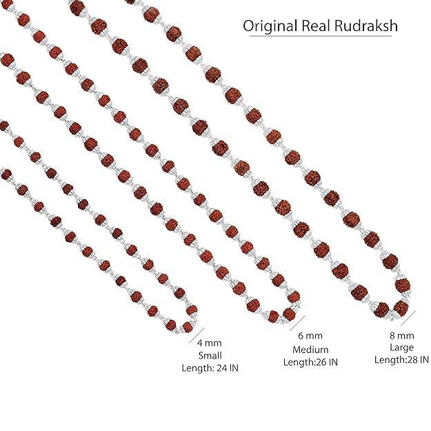 Image of Pure 925 Silver Handmade 5 Mukhi Rudraksha Mala For Men Religious Gift | Special For Shivratri | Certified Ruthratcham Malai Beads (, IN)