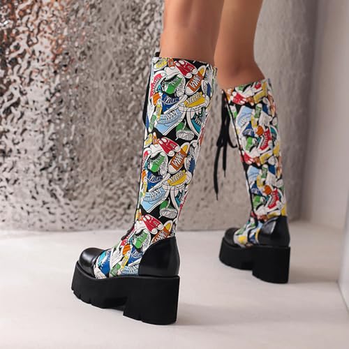 Bottes de chevalier de grande taille imprimées avec lacets avant chic